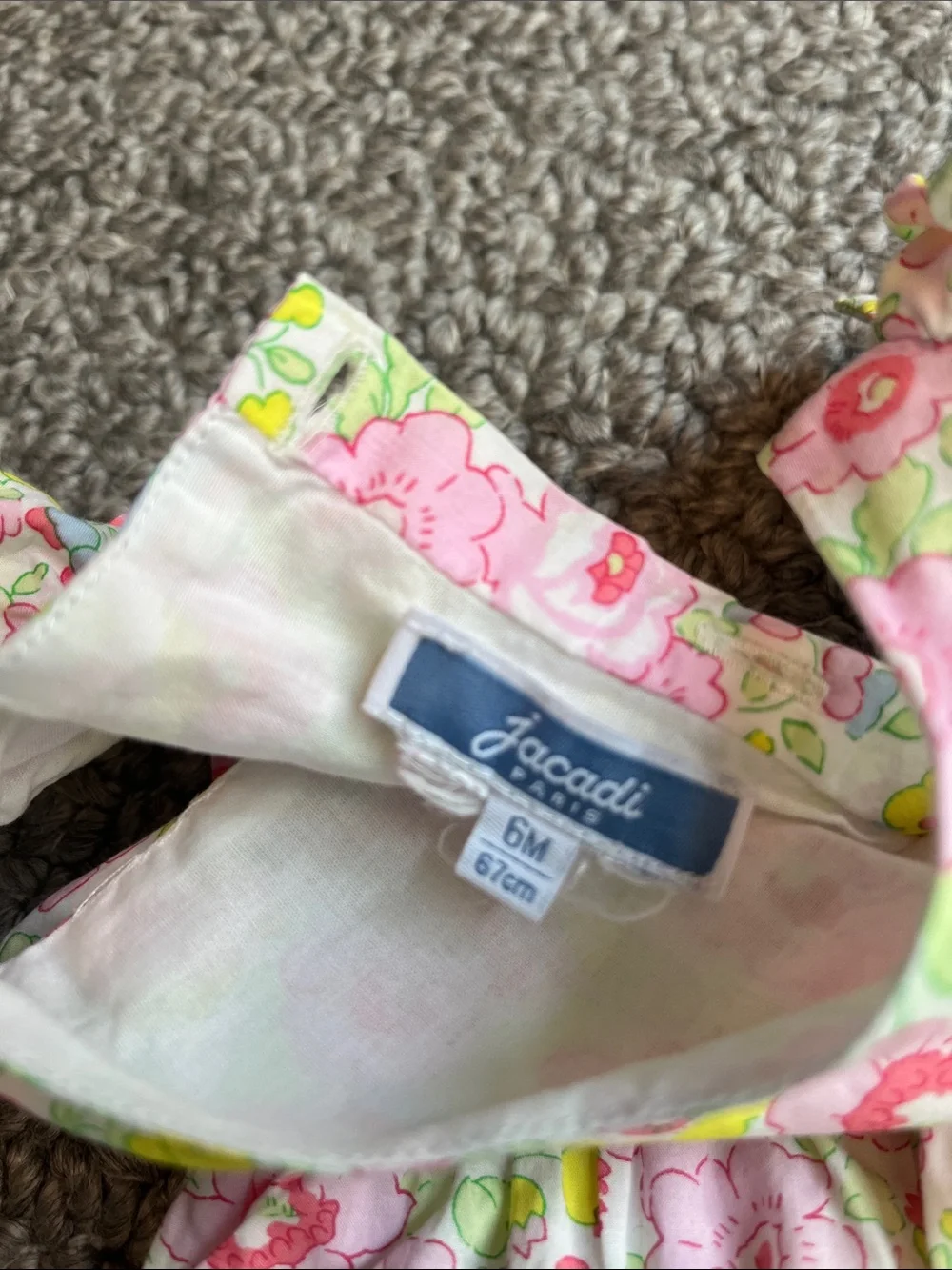 Jacadi Pink & Yellow Floral Ruffle Baby Romper